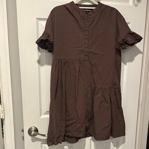 En SaisonChocolate Button-Up Mini Dress
